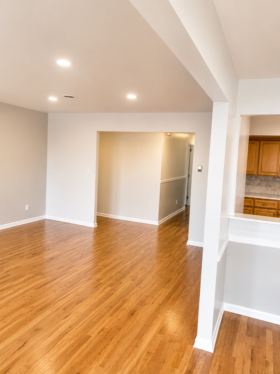 Completed interior renovation with new hardwood flooring, fresh paint and recessed lighting in Hasbrouck Heights, New Jersey